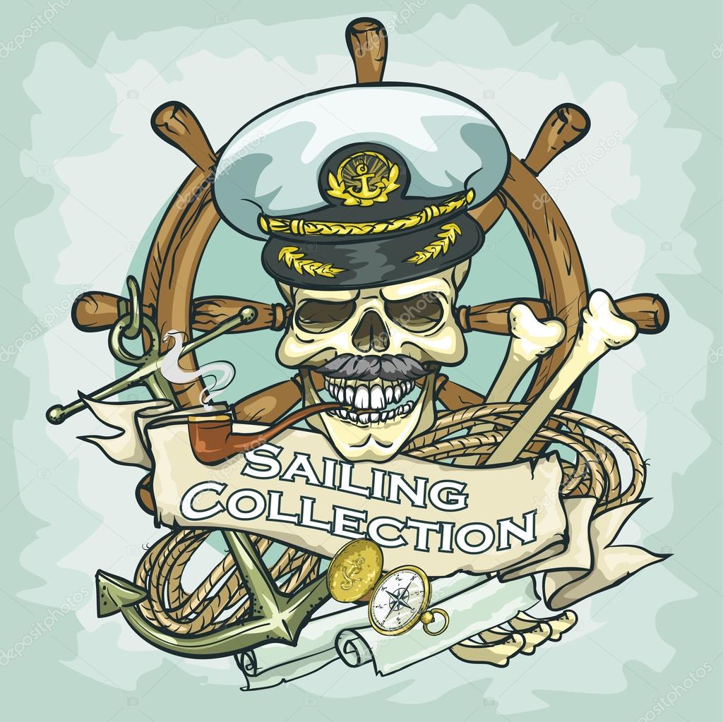 Captain skull logo design - Sailing Collection, Vector Illustration with sample text