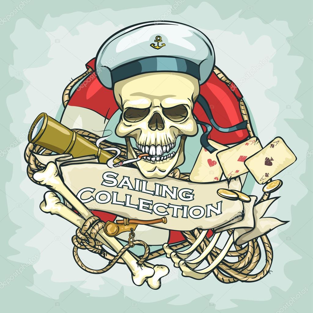 Sailor skull logo design - Sailing Collection, Vector Illustration with sample text