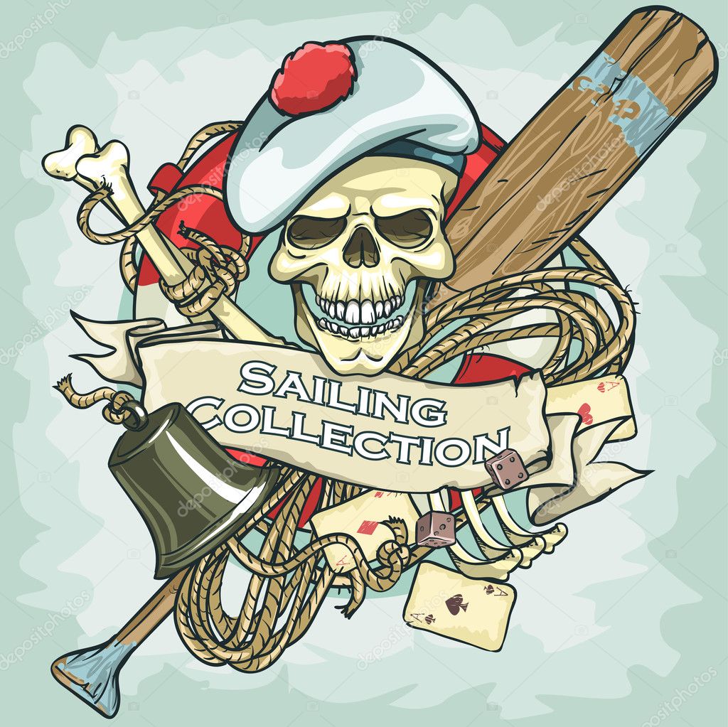 Sailor skull logo design - Sailing Collection, Vector Illustration with sample text