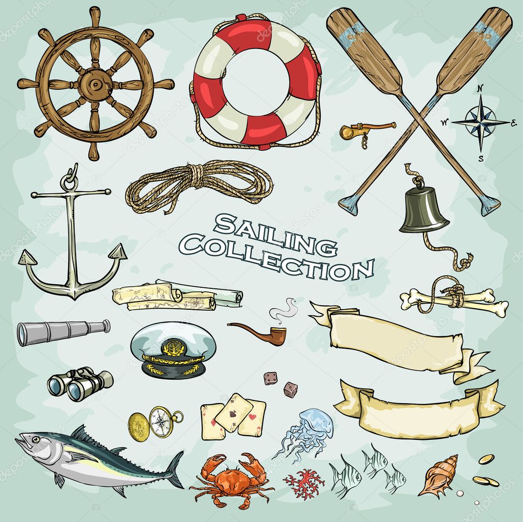 Sailing Collection. Set of nautical design elements