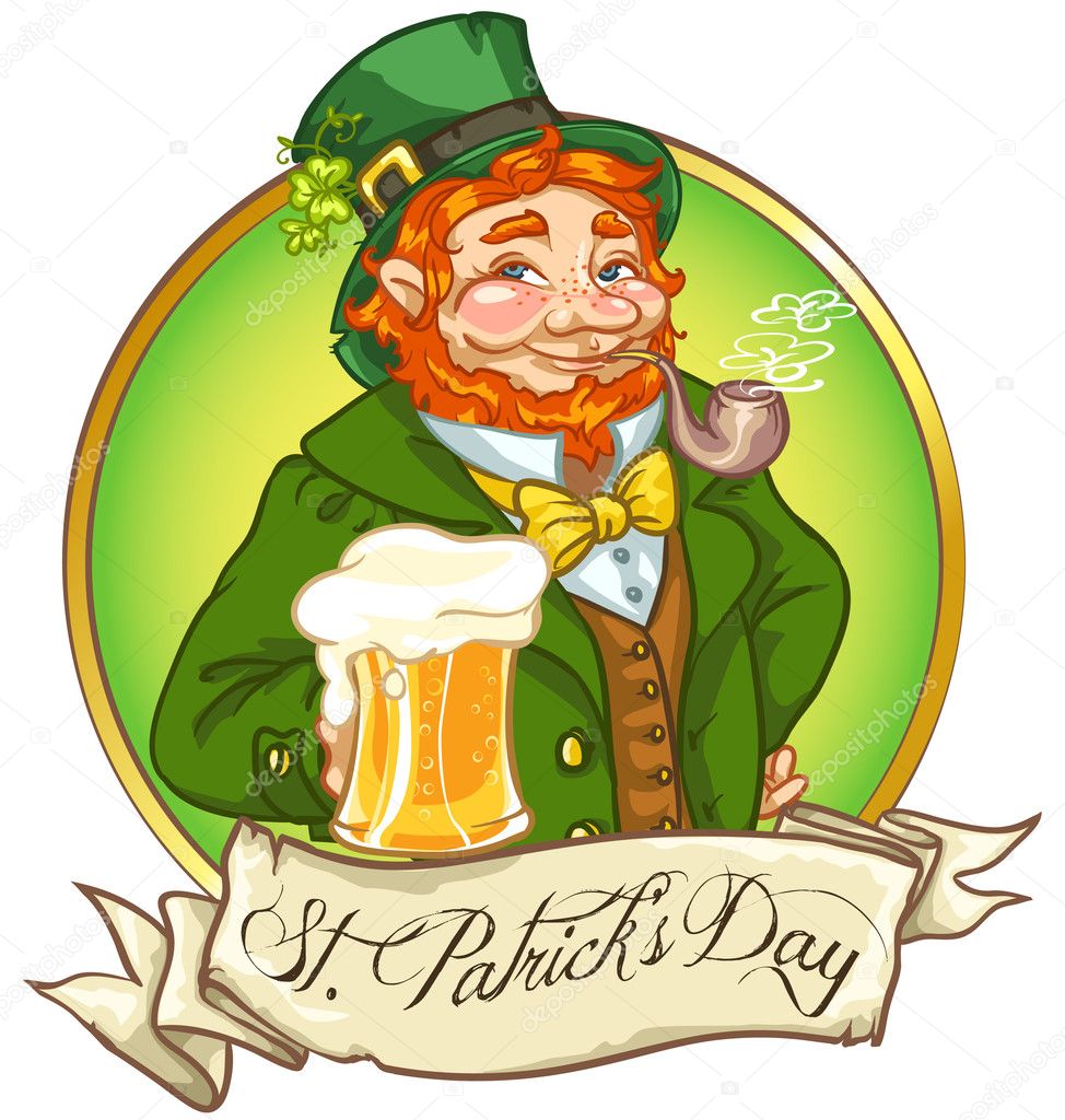 Leprechaun, Irish man with beer, St. Patrick's Day logo design with space for text, isolated
