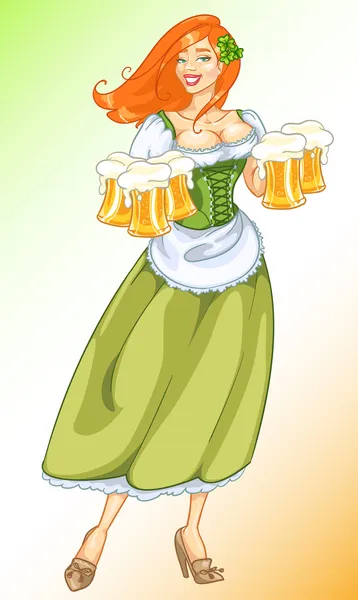 Κορίτσι με μπύρα, ημέρα του Αγίου Πατρικίου — Διανυσματικό Αρχείο