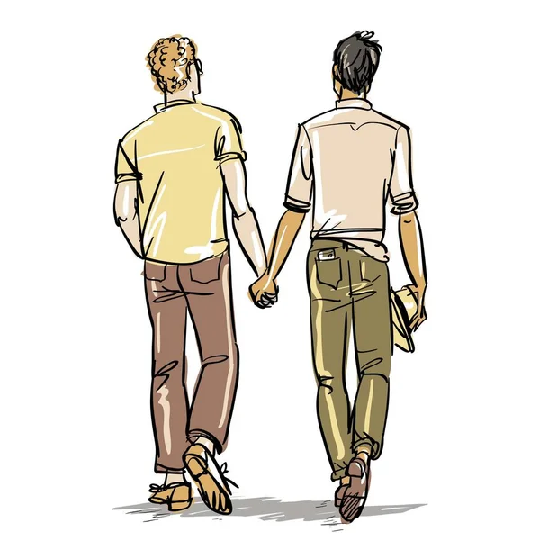 Happy Men Together Gay Couple Hand Drawn Illustration — Stock Photo, Image