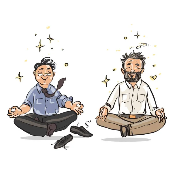 Meditar Gente Dibujo Vectorial Dibujos Animados Par Hombres Practicando Juntos — Foto de Stock