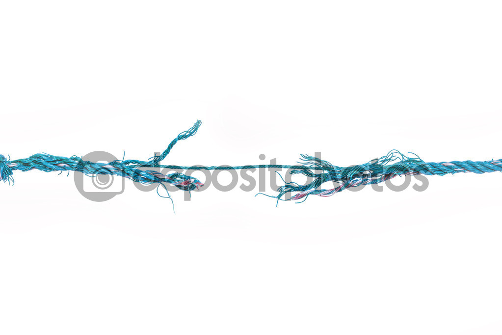 The rope breaks in excess of efforts. On a white background
