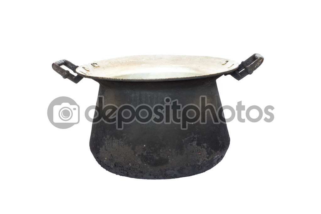 Old black pot on a white background