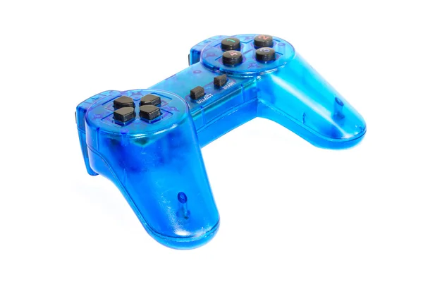 Der blaue Spielcontroller aus Glas auf weißem Hintergrund — Stockfoto