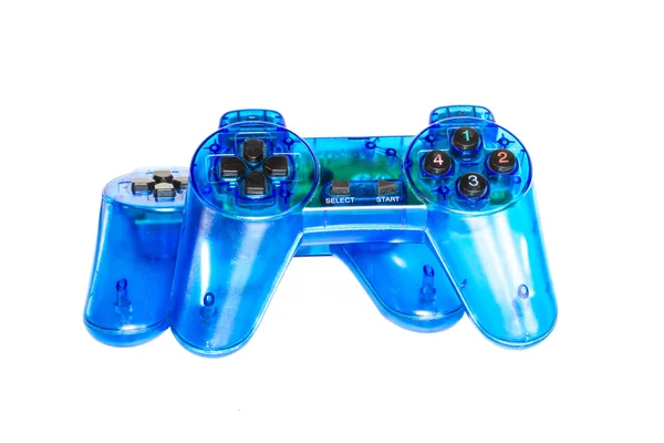 흰색 배경에 파란색 유리 게임 컨트롤러 — 스톡 사진