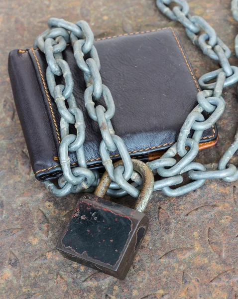 键盘锁的黑色皮革钱包 — 图库照片