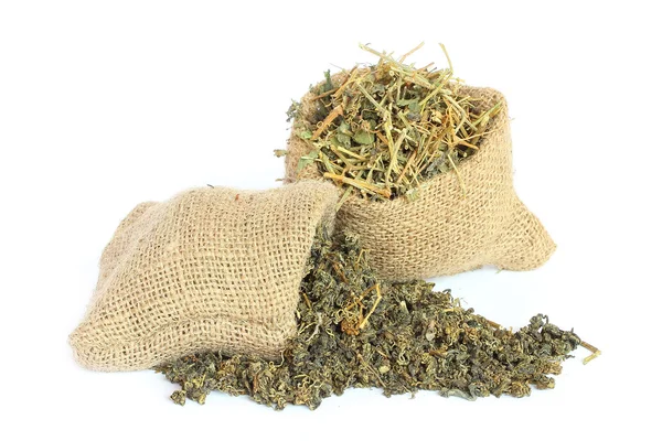 Teegetrocknete Blätter auf weißem Hintergrund — Stockfoto