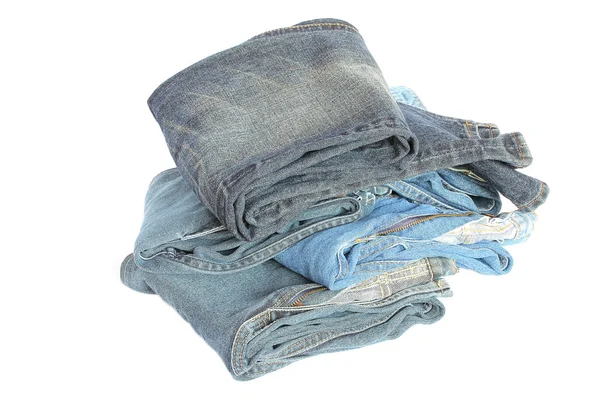 Stapel blauwe denim kleding — Stockfoto