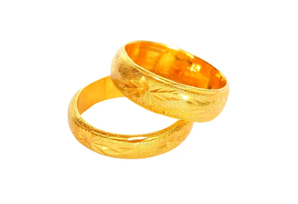 Couple of gold wedding rings on white background — Stock Photo, Image