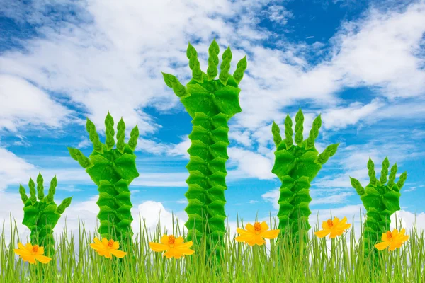 Hand made of green leaf isolated on white background,Eco friendl — Stock Photo, Image