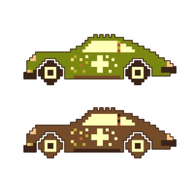 Beyaz arka planda pikselli sanat arabası. vektör illüstrasyonu.