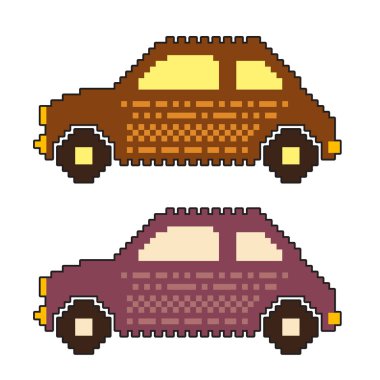 Beyaz arka planda pikselli sanat arabası. vektör illüstrasyonu.