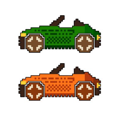 Beyaz arka planda pikselli sanat arabası. vektör illüstrasyonu.