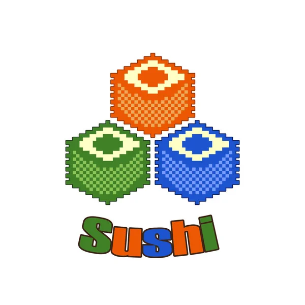 Pixel Art Sushi Sobre Fundo Branco Ilustração Vetorial — Vetor de Stock