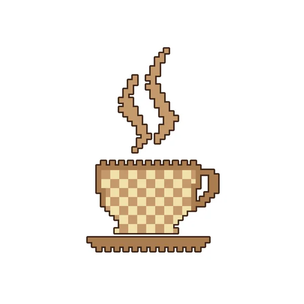 Pixel Art Kaffeetasse Auf Weißem Hintergrund Vektorillustration — Stockvektor