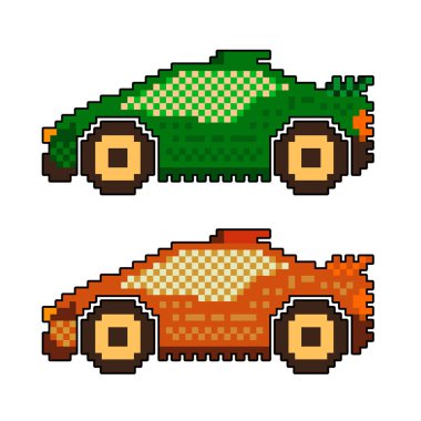 Beyaz arka planda pikselli sanat arabası. vektör illüstrasyonu.