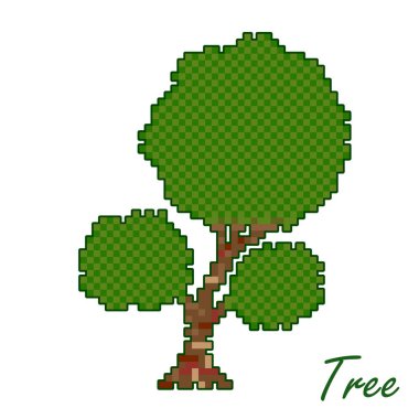 Beyaz arka planda pikselli sanat ağacı. vektör illüstrasyonu.