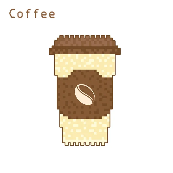 Pixel Art Coffee White Background Vector Illustration — 스톡 벡터