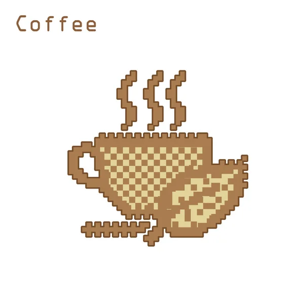 Pixel Art Café Fundo Branco Ilustração Vetorial — Vetor de Stock