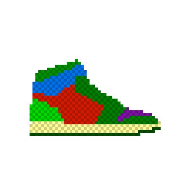 Beyaz arka planda pikselli sanat ayakkabıları. vektör illüstrasyonu.