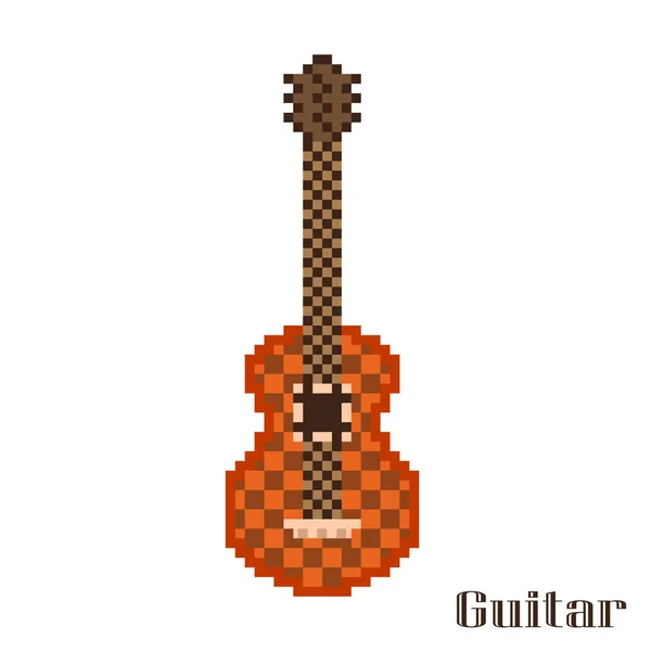 Pixel Art Gitara Białym Tle Ilustracja Wektora — Wektor stockowy