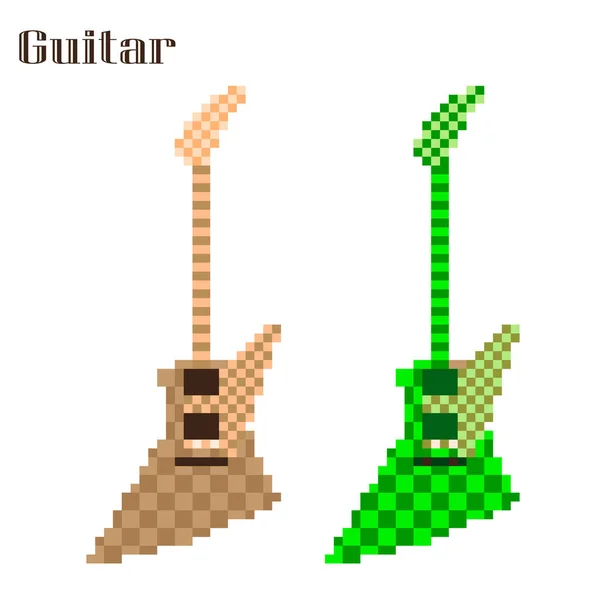 Pixel Art Guitar White Background Vector Illustration — Stock Vector
