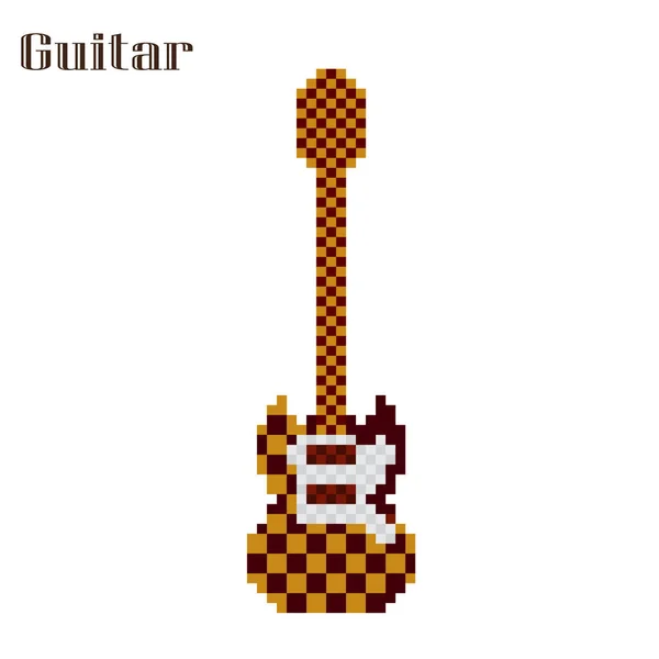 Guitarra Pixel Arte Sobre Fondo Blanco Ilustración Vectorial — Vector de stock