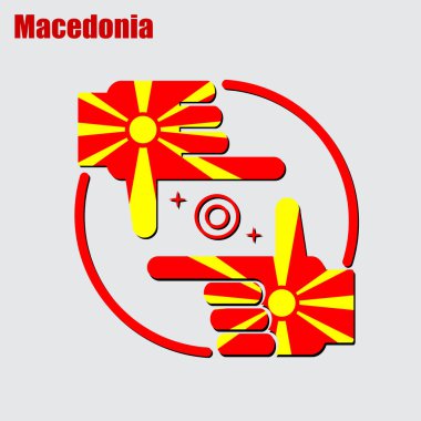 Makedonya bayrağından yapılan fotoğrafçı tasarımının logosu, kavramsal vektör.