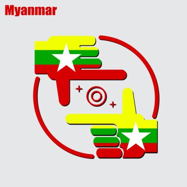 Kavramsal vektör Myanmar bayrağından yapılan fotoğrafçı tasarımının logosu.