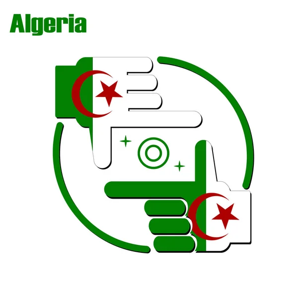 Cezayir Bayrağından Yapılan Fotoğrafçı Tasarımının Logosu Kavramsal Vektör — Stok Vektör