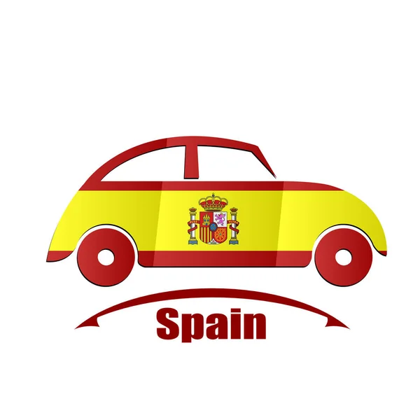 Icône Voiture Faite Partir Drapeau Espagne — Image vectorielle