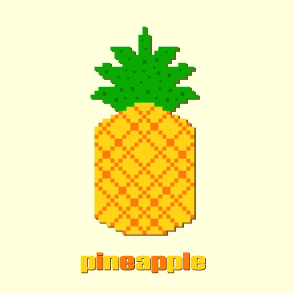 Pixel Art Ananas Sur Fond Blanc Illustration Vectorielle — Image vectorielle