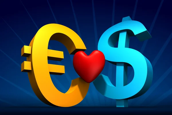 Dólar e euro amor — Fotografia de Stock