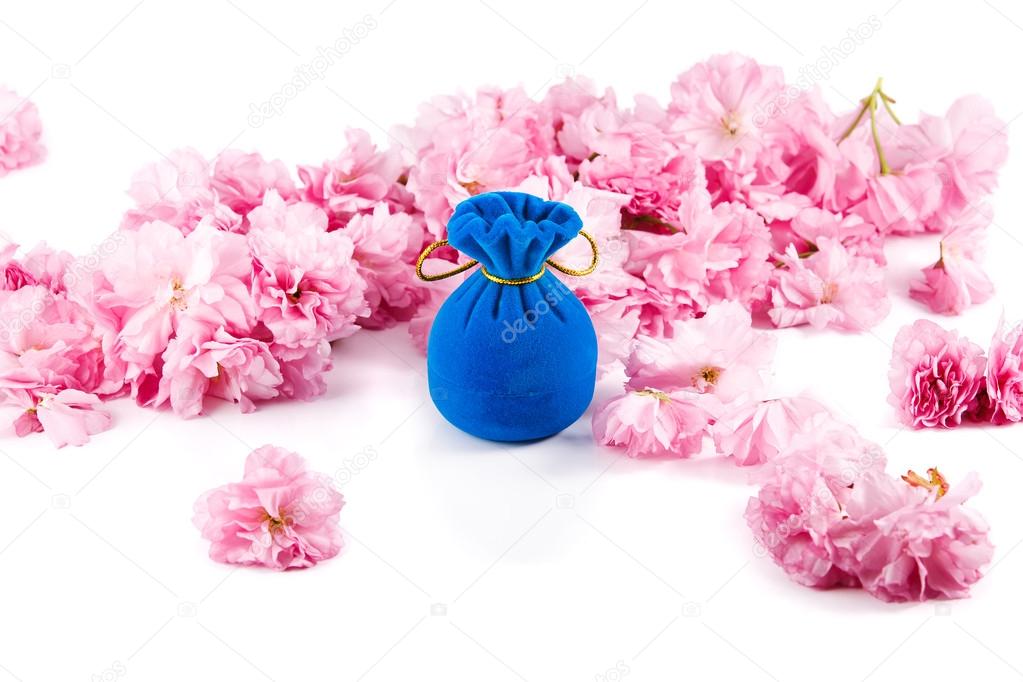 Blue velvet gift box for jewelry