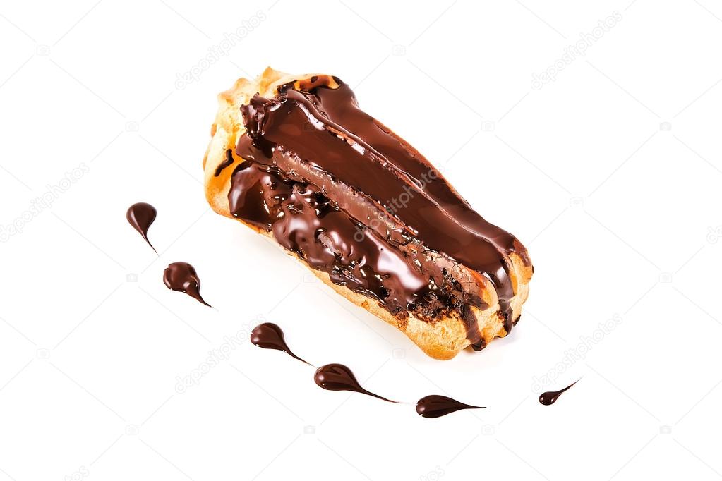 Eclair with chocolate isolated 
