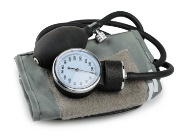 Tansiyon ölçer tıbbi malzeme üzerinde beyaz izole