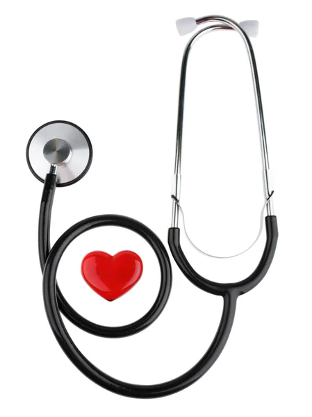 Red heart and a stethoscope, isolated on white background — Stock Photo, Image