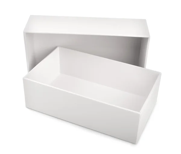 Blanco caja en blanco aislado sobre fondo blanco — Foto de Stock
