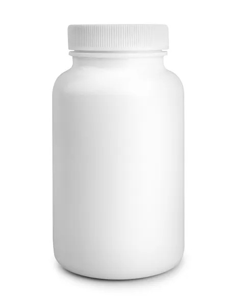 Medizin weiße Pillenflasche isoliert auf weißem Hintergrund lizenzfreie Stockbilder