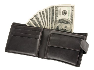 Çanta para dolar ile izole beyaz zemin üzerine