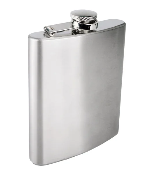 Paslanmaz hip beyaz zemin üzerine izole flask — Stok fotoğraf