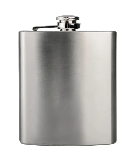 Stainless hip flask isolated on white background — Stock Photo, Image