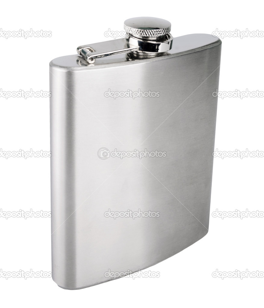 Stainless hip flask isolated on white background