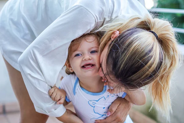 Mother Hugging Her Baby Girl Mom Having Fun Her Daughter — Photo