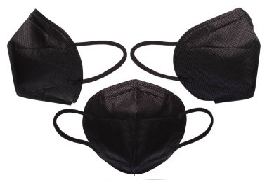 Beyaz arka planda izole edilmiş virüsü korumak için maske koleksiyonu.