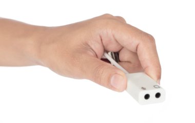 Beyaz USB 2.0 Harici Ses Kartı Ses Adaptörü Mikrofon Ses Kutusu Beyaz arkaplanda izole edildi.