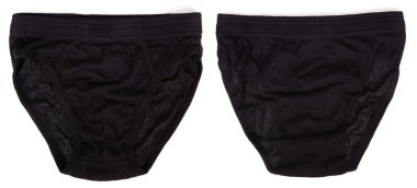 Beyaz arka planda izole edilmiş siyah erkek iç çamaşırı seti.